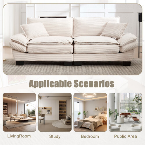 Oversized Corduroy 2-Seater Sofa with Pillows 2