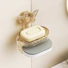 (Light Luxury Gold) Free Punching Wall-Mounted Soap Box Double-Layer Drain Soap Box for Laundry Room Tub Balcony
