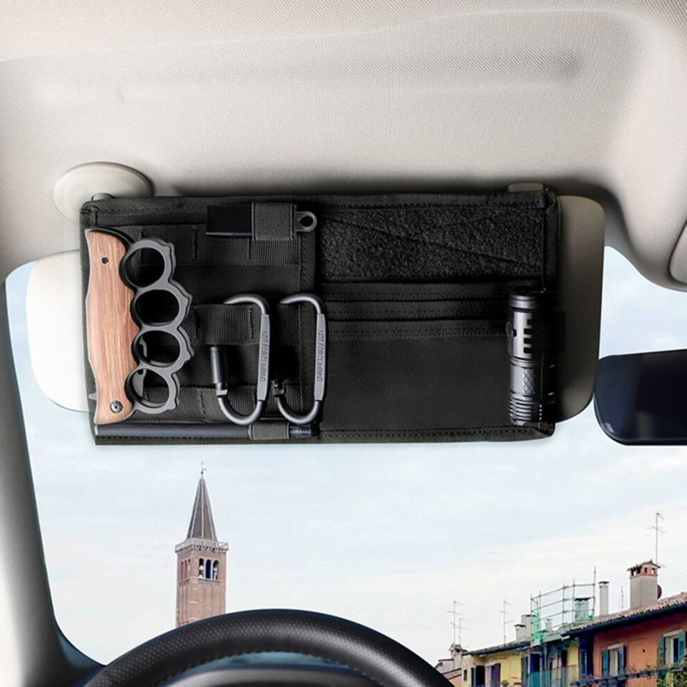 (Black) Car Sun Visor Organizer With Multi-Pocket Storage Black 6001832588074
