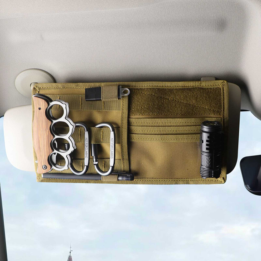 (Khaki) Car Sun Visor Organizer Multi-Pocket Vehicle Visor Panel Storage Holder Suitable For Driving License 6253032028090