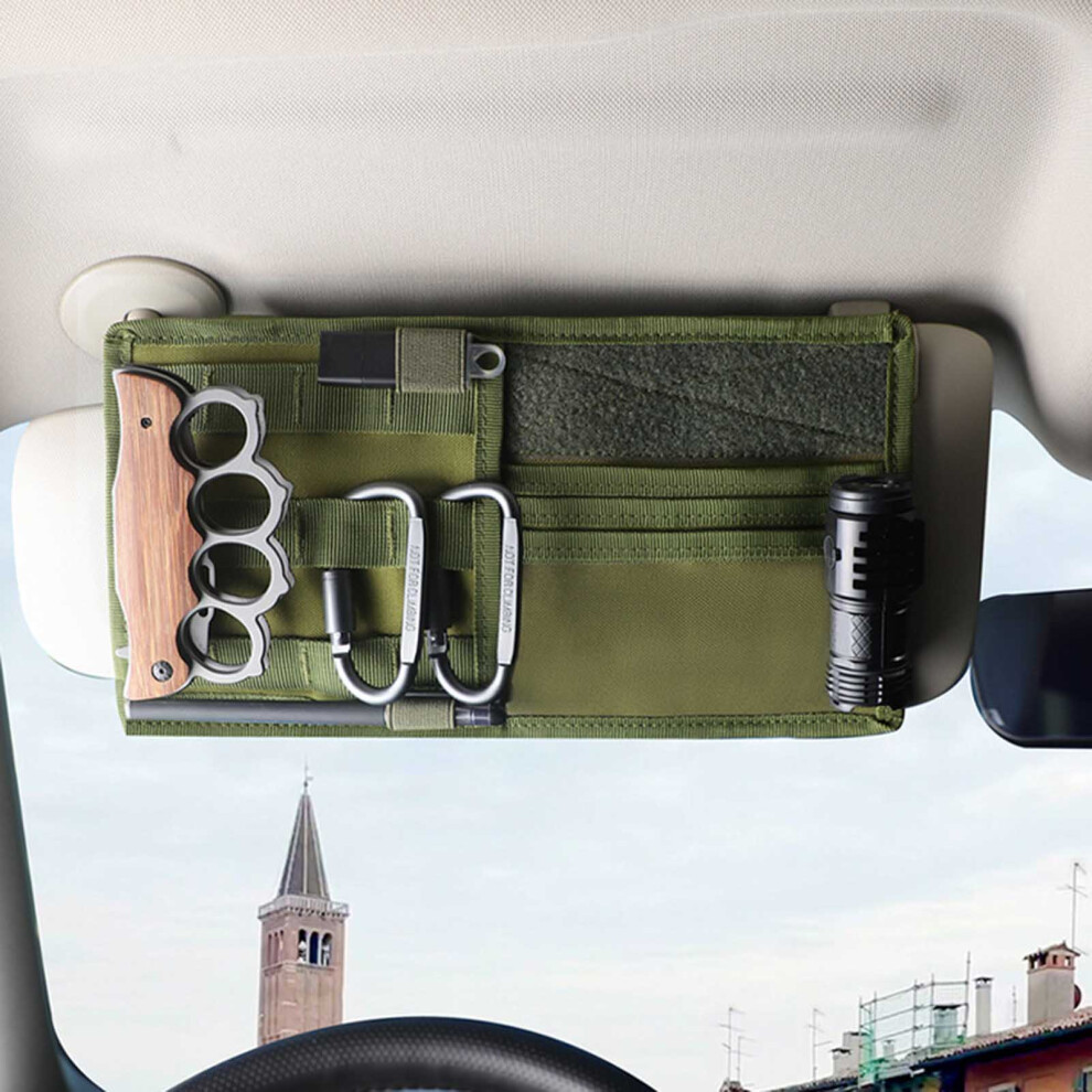 (Army ) Car Sun Visor Organizer Multi-Pocket Vehicle Visor Panel Storage Holder Suitable For Driving License Green 6253032028106