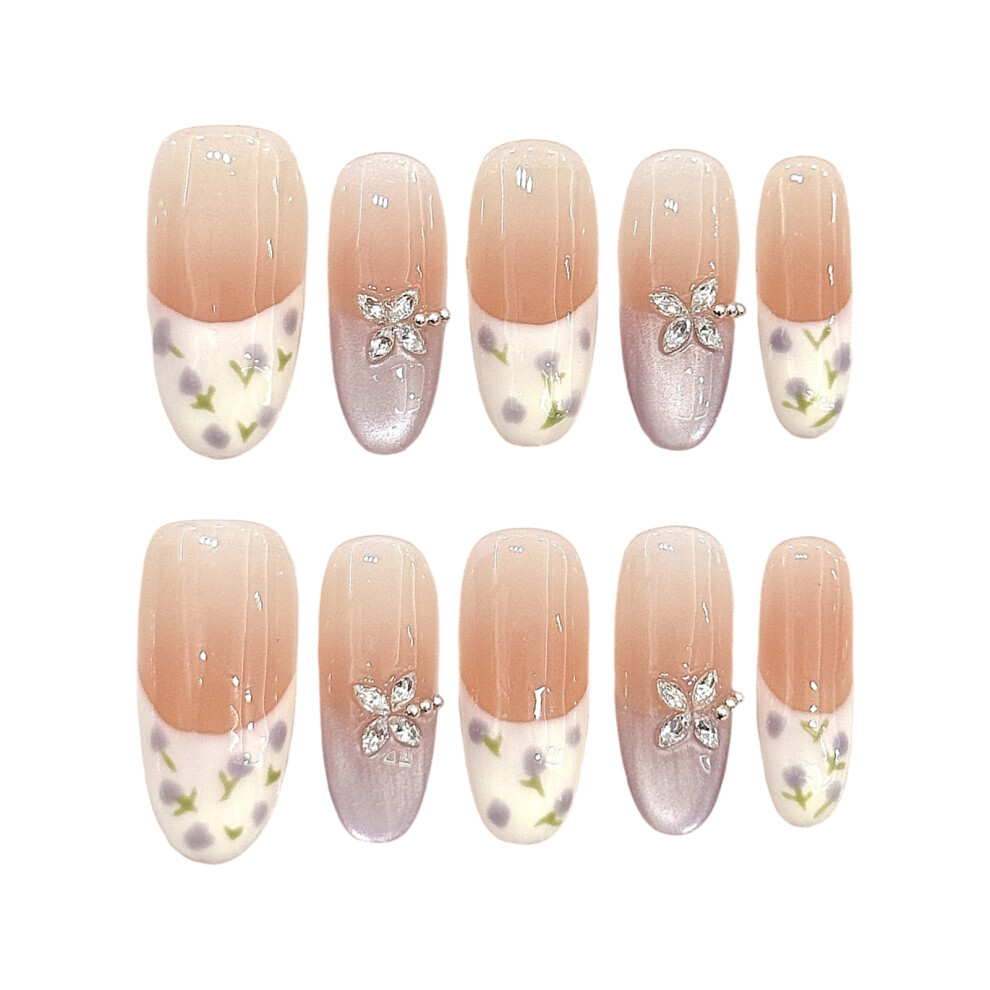 Bright-Home (L) Glossy Press On Nails With Flower Printed Odorless Provides A Comfortable Experience For Girlfriend Wife Women And Girl