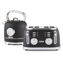 GEEPAS Vintage Kitchen Set 1.8L Electric Kettle 3000W Stainless Steel Cordless Temp. Gauge Auto Shut-Off 4 Slice Toaster 1500W Defrost Reheat Retro