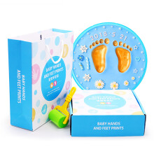 Durable Non Toxic Clay Baby Handprint Footprint Kit With Name Stamp Digital Sticker And Dust Protector, All In One Set For Memory Making And