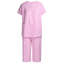 Lockere Leinenkleider für Damen, Baumwolle, Sommer, lässig, Kurzarm, Tunika, Midikleid, Rundhalsausschnitt, Karomuster, A-Linie, Swing-Stil,