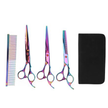 Conjunto de tesouras de tosa para animais de estimação com design ergonômico, em aço inoxidável com revestimento de titânio, lâmina convexa