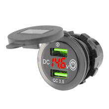 LED-voltmeterweergave, snelladen 3.0 USB-oplader voor 12V auto's, waterdichte dubbele USB-poorten, stopcontact met aanraakschakelaar, eenvoudige
