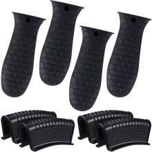 8 count Pot Holders Set Cast Iron Handle Cover Heat Resistant Pot Handle Covers Potholder Non Slip Pan Sleeve for Frying Pan Kitchen Supplies(Black)
