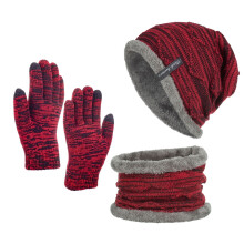 Hat Scarf Glove Set Gloves for Cold Weather Winter Hats Women Men Solid Color Wool Hat Knitted Hat Glove Scarf Three Piece Set Red 1