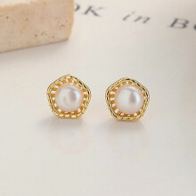 999 Sterling Silver Flower Pearl Stud Earrings – Minimalist Everyday Wear