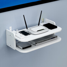 White Floating Shelves, Wooden Router Shelf Wall Mount WiFi Router Storage Box Modem Cover Organized Power Strip Cable Management Hider Rack (2-Tier)