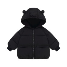 Kids Puffer Jacket with Hood and Bear Ears Winter Warm Outerwear for Boys and Girls Zipper Closure Soft Padding Style #D074 Black 110