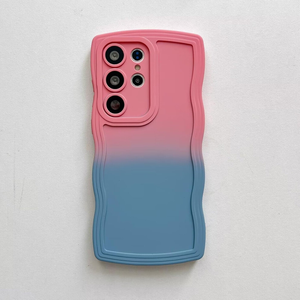 Gradient Curly Wave Frame Shockproof Silicone Case For Samsung Galaxy S22 Ultra 5G (6.8", 2022) – Compatible With Galaxy S22 Ultra Pink/Blue 9181073408229