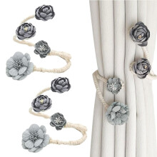 Rose Flower Curtain Holdbacks, 2pcs Handmade Artificial Floral Drapery Tie Backs (18.5", Gray) – Compatible with Standard Curtains