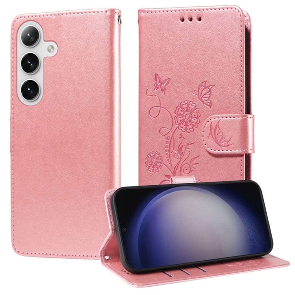 Embossed Butterfly Flower Flip Leather Case For Samsung Galaxy S25+ 5GâShockproof, Kickstand, Card & Cash Slots Pink 9558633002539