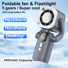 Foldable USB Fan with Digital Display, 4000mAh Battery, Real-Time Wind/Power Readout, Compatible with Outdoor/Office/Students