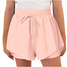 Flowy Shorts for Girls Kids with Spandex Liner 2-in-1 Athletic Running Pants Elastic Lounge Comfy Trousers with Pockets Pink 10-11 Years