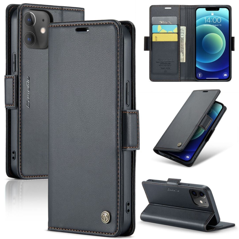 Caseme Leather Wallet Case For Iphone 12 Mini – Rfid Blocking, Magnetic Clasp, Kickstand, Black 9558633004502