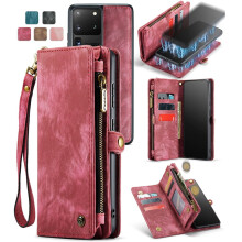CaseMe Leather Case for compatible with Samsung Galaxy S20 Ultra 5G – 2-in-1 Detachable Wallet, 8-Card Holder, Zipper Bills Slot, Magnetic