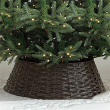 Rustic Woven Wicker Christmas Tree Skirt Basket – Natural & Stable Base Cover for Artificial Trees, Compatible with Standard Tree Stands