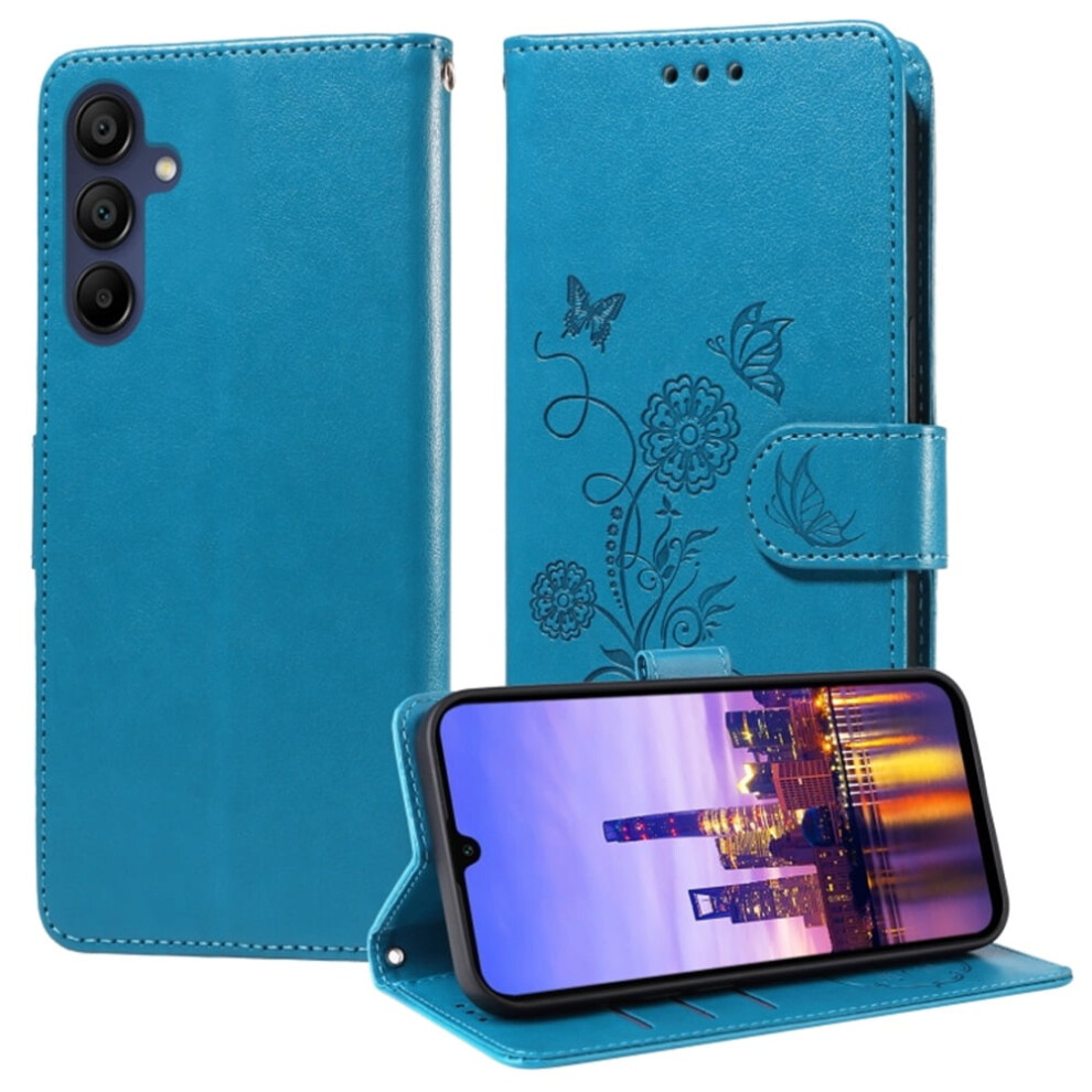 Embossed Butterfly Flower Flip Case For Samsung Galaxy A16 5GâShockproof, Kickstand, Card & Cash Slots, Leather Blue 9558633005462