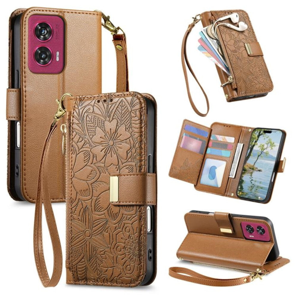 Pu Leather Flip Wallet Case For Motorola Moto G85 Brown 9336866133301