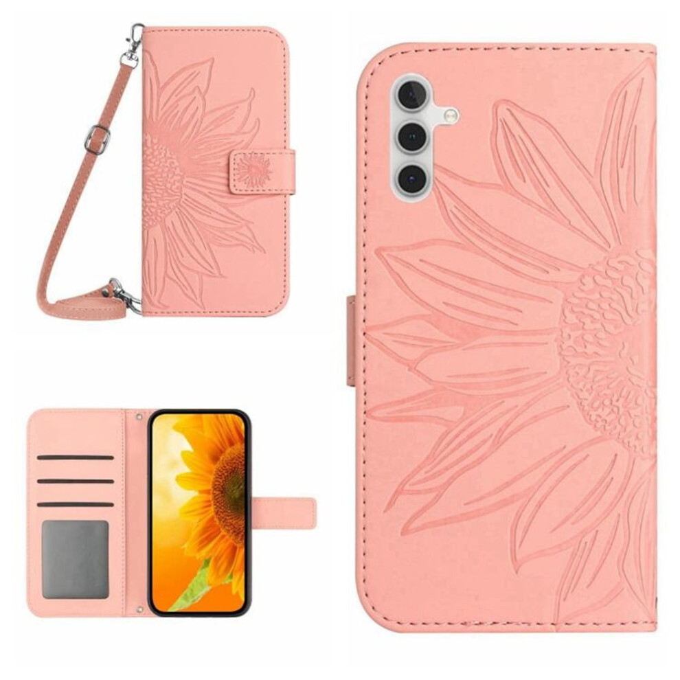 Sunflower Embossed Pu Leather Flip Wallet Case With Magnetic Closure, Card Slots & Hanging Rope For Samsung Galaxy S25 Fe 5G 6.7" – Pink 9485826589457