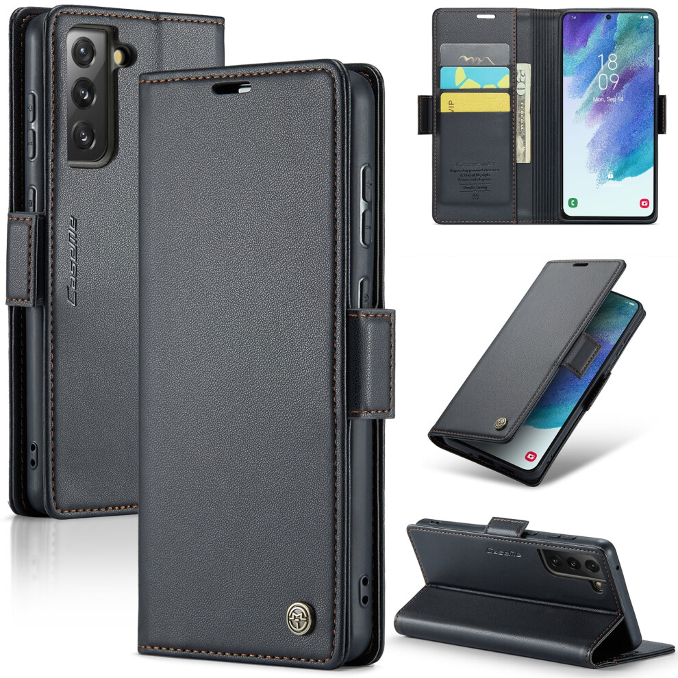 Caseme Leather Wallet Case For Compatible With Samsung Galaxy S21 Fe – Rfid Blocking, Magnetic Clasp, Kickstand, Card Holder 9485826590491