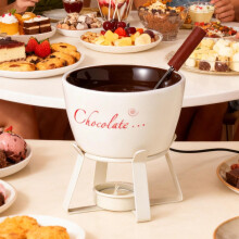 Fondue Cup | with Fork Ceramic Kitchen Gadgets Melting Set for Christmas Birthday Camping Picnic Home Butter Cheese Caramel Dessert, White