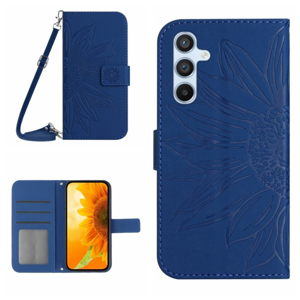 Sunflower Embossed Pu Leather Flip Wallet Case With Magnetic Closure, Card Slots & Adjustable Strap For Samsung Galaxy S26+ 5G (6.7") Â Blue 9485826591443