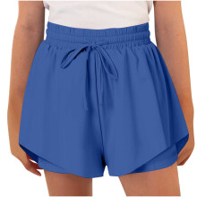 Flowy Shorts for Girls Kids with Spandex Liner 2-in-1 Athletic Running Pants Elastic Lounge Comfy Trousers with Pockets Navy 6-7 Years