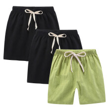 Toddler Boys Girls Shorts 3-Pack Cotton Linen Summer Casual Shorts Kids Solid Sport Short Pants with Drawstring Green 4-5 Years