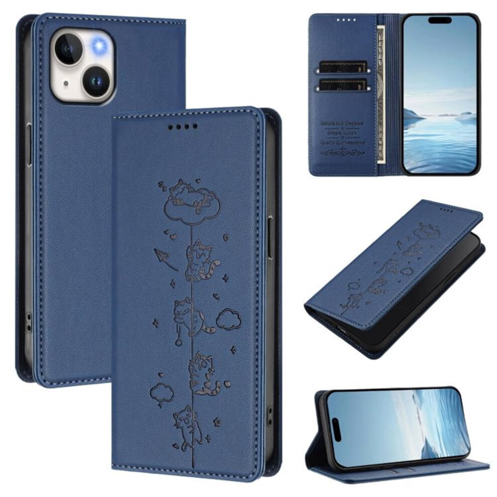 Iphone 14 Dark Leather Flip Wallet Case With Rfid Blue 9418476946622