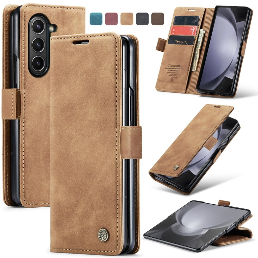 Caseme Leather Flip Wallet Case For Compatible With Samsung Galaxy Z Fold4 – Magnetic, Shockproof, Kickstand, Card Holder, Brown 9193271793670