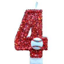 Sunxin Baseball Birthday Cake Topper – Red Glitter "2" Number Candle, Compatible with Sunxin Candles