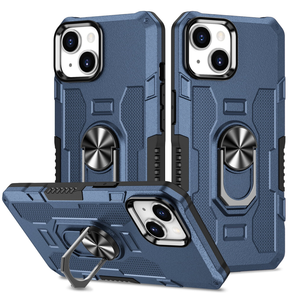 Rugged Defender Case For Iphone 14 (6.1") Â Ring Holder, Kickstand, Anti-Fingerprint, Non-Slip, Anti-Drop, Blue 9193271791591