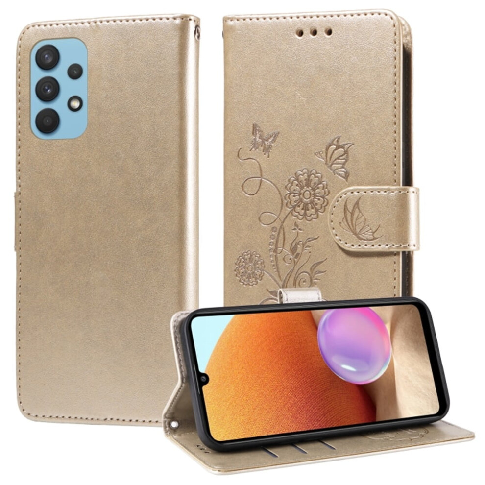 Butterfly Flower Flip Case For Samsung Galaxy A32 5G Gold 9418476948862