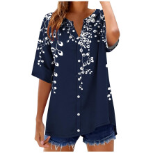 Damen-T-Shirts in Übergrößen, Kurzarm-Shirts mit V-Ausschnitt, Sporttops, locker sitzende Blusen, sommerliche Freizeit-T-Shirts mit Blumenmuster