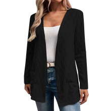 Leichte Damen-Strickjacke, langärmlig, offen, lässig, in großen Größen mit Taschen