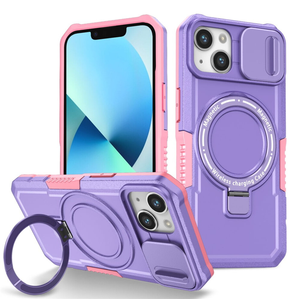 Iphone 13 (6.1") Case: Sliding Camera Cover, Magsafe Compatible, Shockproof, Hidden Kickstand & Ring Holder Purple 9193271794745