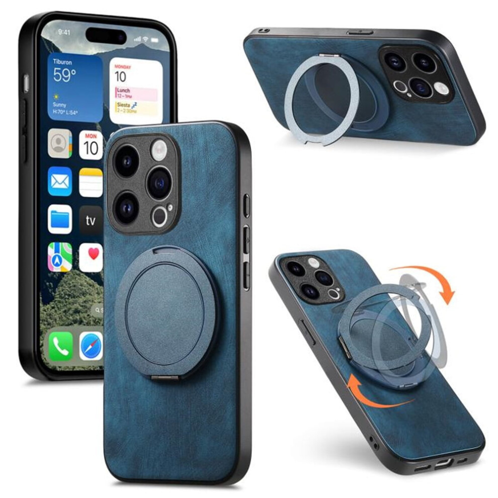 Iphone 13 Pro Max Retro Leather Rotating Stand Case Blue 9152228002869