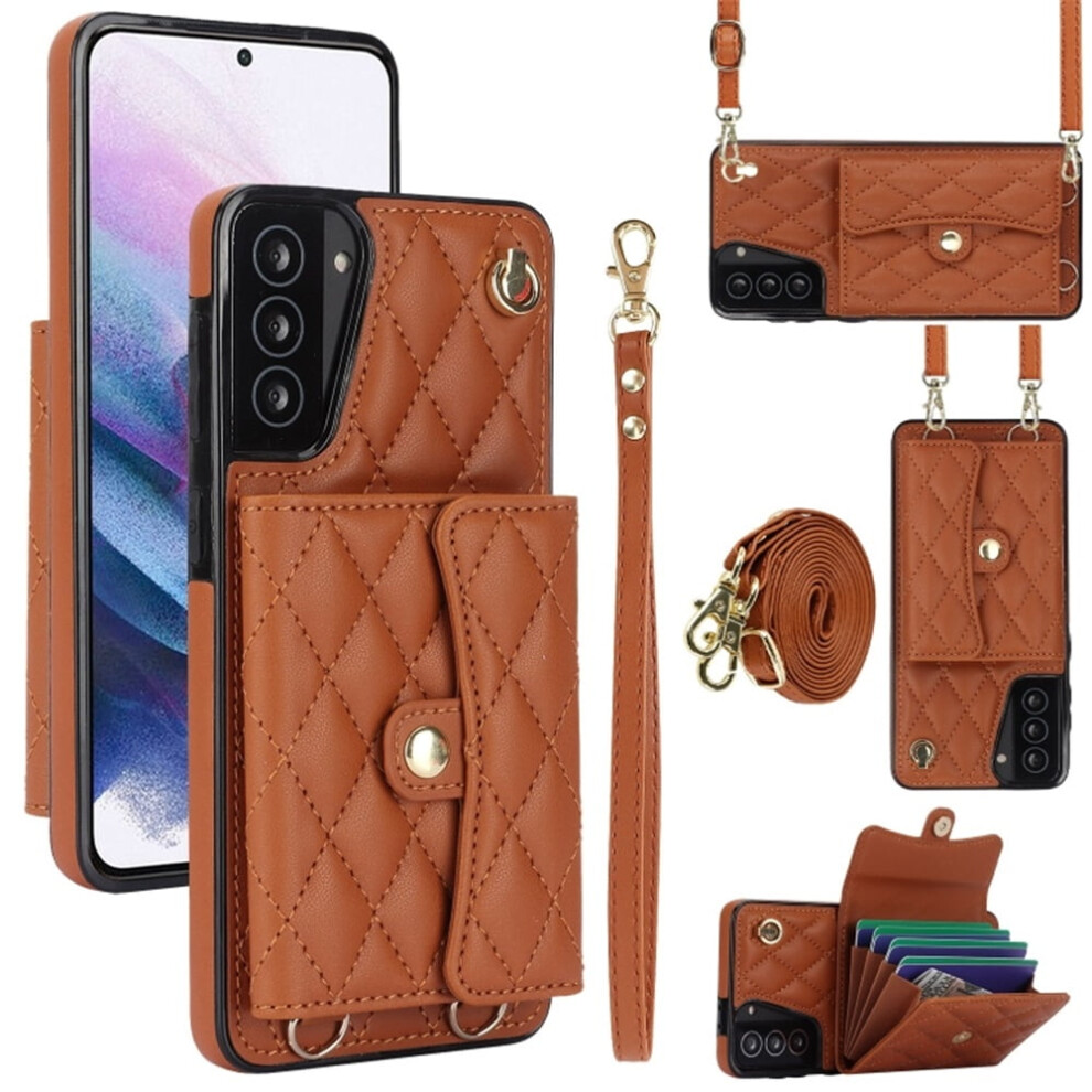 Samsung Galaxy S21 5G Compatible Wallet Case Â Magnetic Flip, Multi-Card Slots, Detachable Shoulder & Wrist Straps, Brown 9193271791928