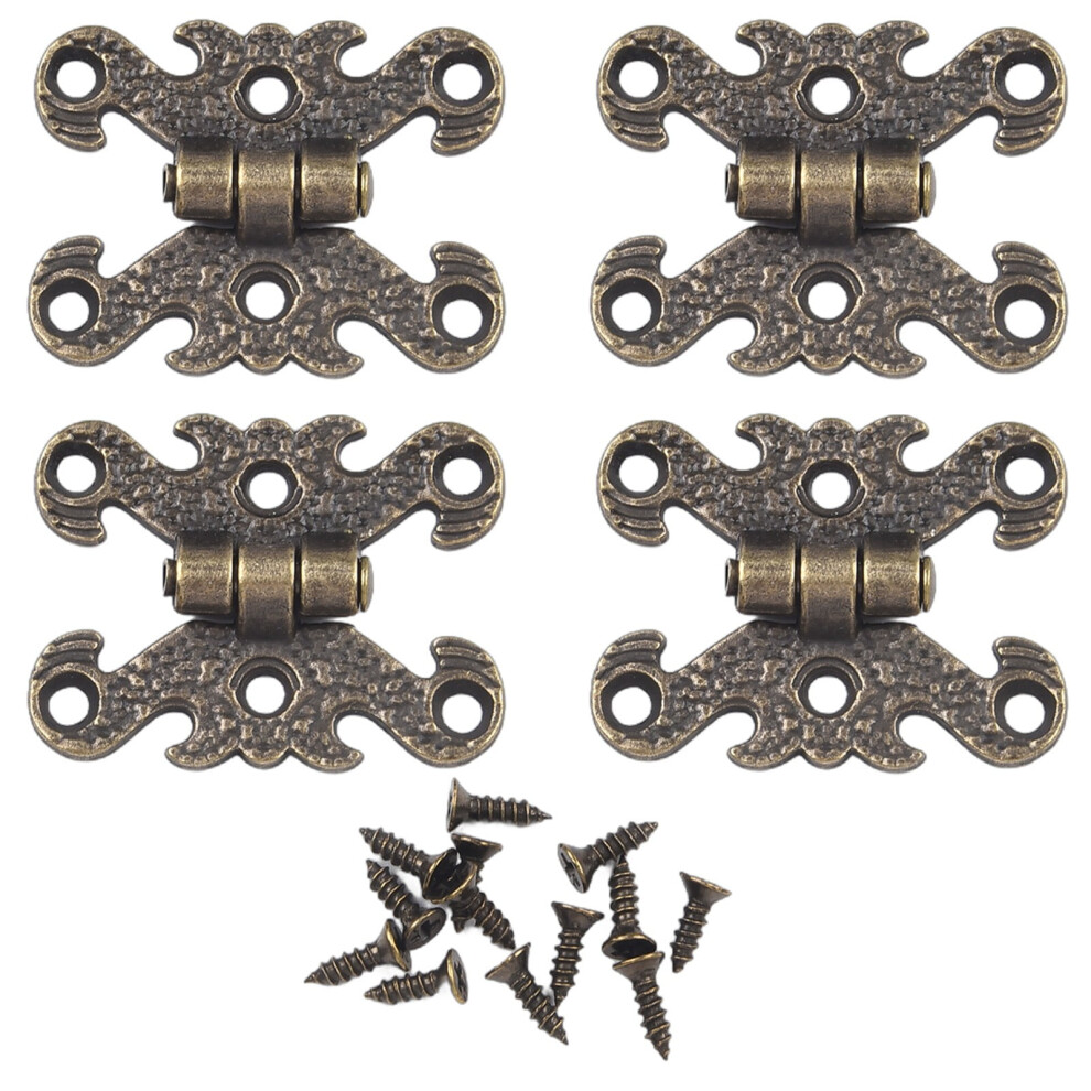 4Pcs Zinc Alloy Cabinet Hinges 40X30mm & 113X69mm Retro Style Decorative Butt Hinges For Wooden Box Furniture Hardware In Bronze Gold Black 9418476653025