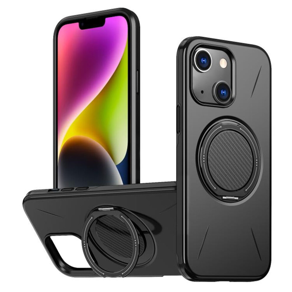 Ultra Slim Hybrid Tpu+Pc Case For Iphone 14: Magsafe Compatible, Metal Rotating Holder, Military Shockproof, Black 9418476651885