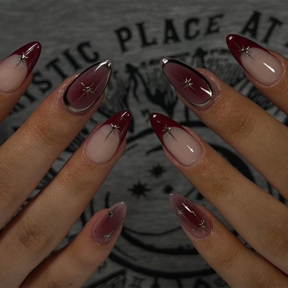 Fake Nails Medium Almond French Tips 24 pcs