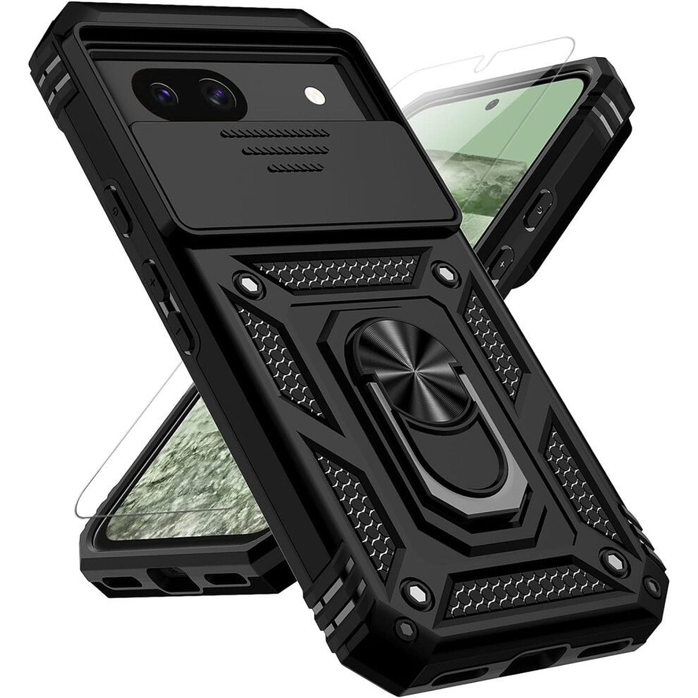 Google Pixel 8A Case With Slide Camera Cover, Hd Screen Protector, Military-Grade Drop Tested, Magnetic Ring & Kickstand – Black 9418476654657