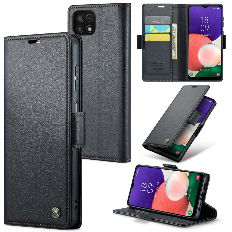 Caseme Leather Wallet Case With Rfid Blocking, Magnetic Clasp & Kickstand For Compatible With Samsung Galaxy A22 5G/F42 5G/A22s 9418476654442