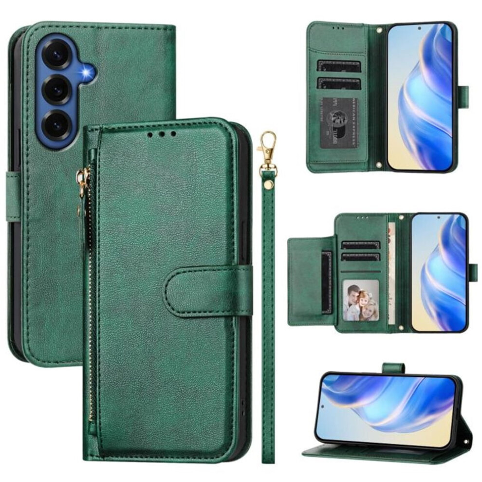 Leather Wallet Case For Samsung Galaxy S26+ 5G (6.7-Inch) Â Multi-Card Slots & Zipper, Compatible With Galaxy S26+ (5G) Green 9418476654411