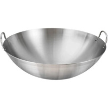 2026 New Stainless Steel Wok Grilling Griddle Stir Fry Pan, Flat Bottom Chinese with Double Handle for Induction Electric Gas All Stoves
