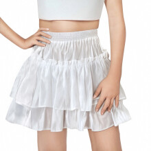 Girls 3-14 Years Solid Color Elastic Waist Ruffle Hem Layered Flared A-Line Skirt